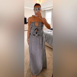 Elegant Navy and White Striped Dress